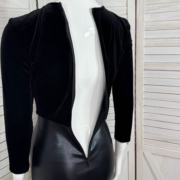 Armani Exchange Faux Leather Velvet Cutout Bodycon Sheath Dress Black XS - Picture 8 of 15